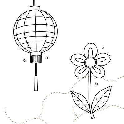 Kolorowanka: lampion i kwiat pamięci