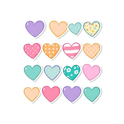 Zestaw wzorów naklejek‑serduszek