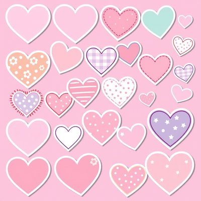 Zestaw wzorów naklejek‑serduszek