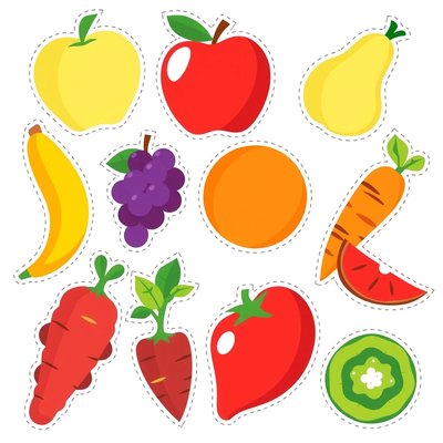 Wycięte owoce i warzywa — kolorowe kształty