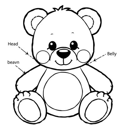 Kolorowanka: Części ciała misia — nauka nazw