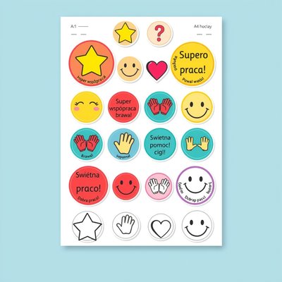 Karty pochwał / naklejki „Super współpraca!” (arkusz do druku)