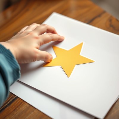 Zbliżenie ręki dziecka przyklejającej gwiazdkę