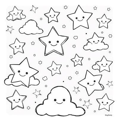 Kolorowanka — Duże gwiazdki i obłoczki