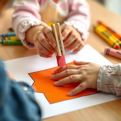 Ćwiczenie chwytu — przyczep kredkę (zbliżenie dłoni)