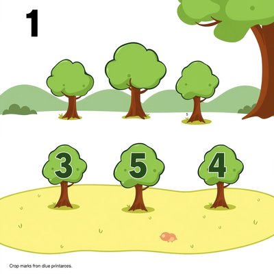 Kartonowe drzewka z numerami 1–5 — szablon