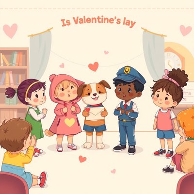 Ilustracja scenki: dzieci grają teatrzyk