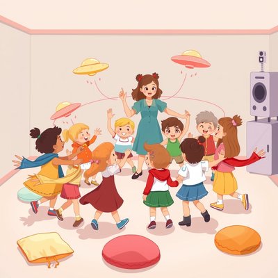 Ilustracja akcji — Dzieci tańczą z UFO