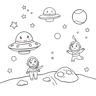 Kolorowanka — Małe UFO i kosmonauci