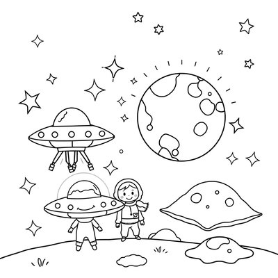 Kolorowanka — Małe UFO i kosmonauci