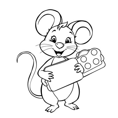 Kolorowanka: uśmiechnięta mysz i kanapka