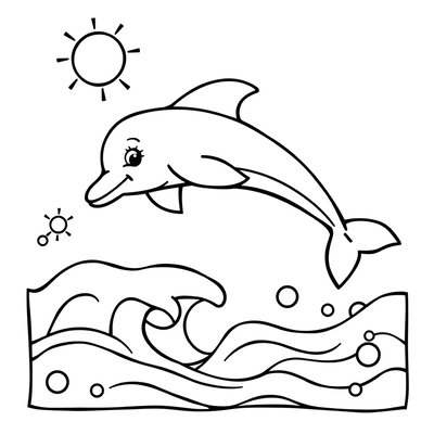 Kolorowanka — delfin i fale