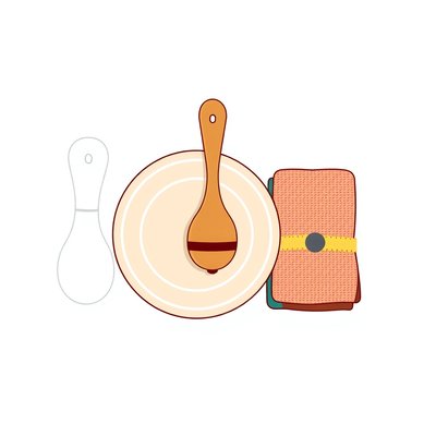 Ikony instrumentów — talerzyk, drewniana łyżka, szmatka