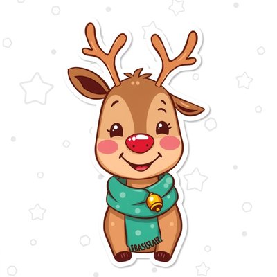 Naklejka/obrazek do rozdania — Uśmiechnięty reniferek (sticker)