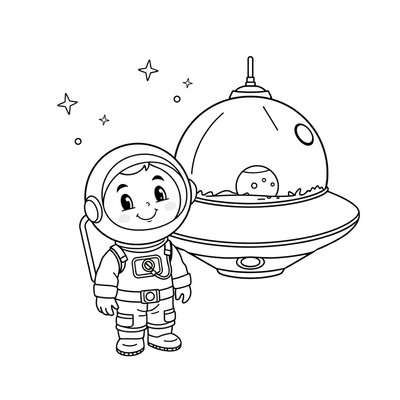 Kolorowanka — Mały astronauta i UFO