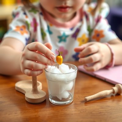 Ręce dziecka siewające nasionko do kubeczka