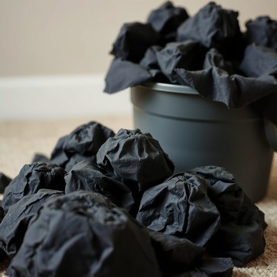 Miękkie 'kawałki węgla' z czarnego papieru