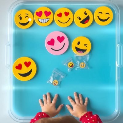 Wodny teatr emotikon — pływające buźki / woreczki sensoryczne