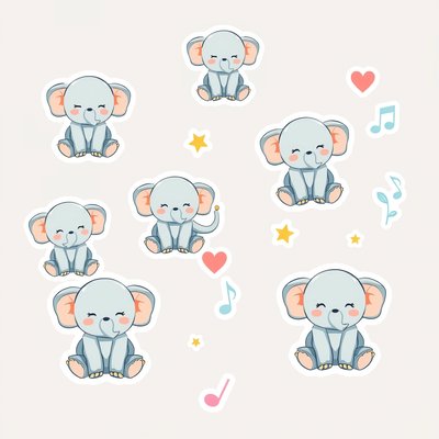 Arkusz naklejek — słoniki uspokajające