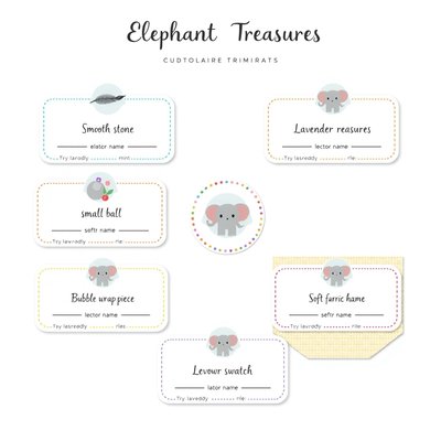 Szablony etykiet do pudełek 'Słoniowe skarby'