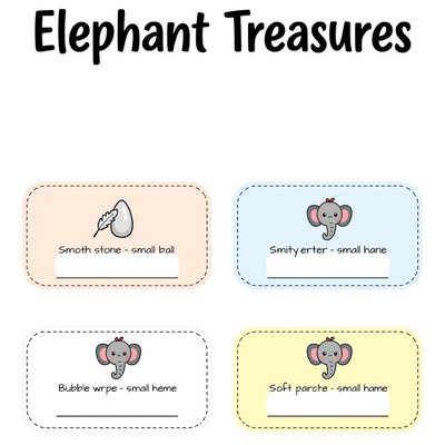 Szablony etykiet do pudełek 'Słoniowe skarby'