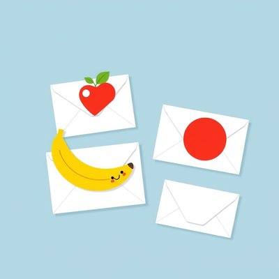 Koperta z obrazkiem — owoce i kształty