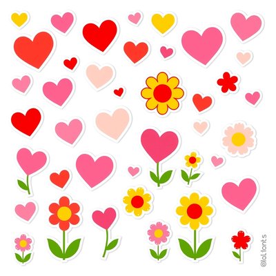 Elementy do przyklejenia: serduszka i kwiatki (naklejki/wycinanki)