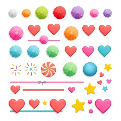 Kliparty ozdób: pomponiki, posypki, naklejki