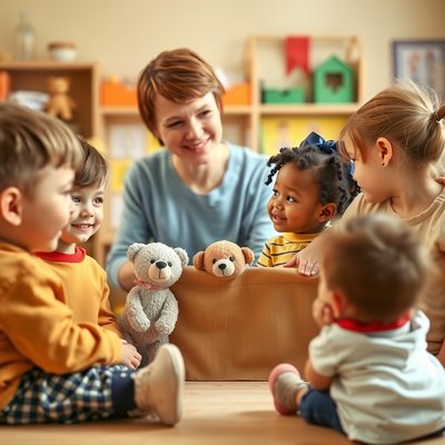 Scena teatralna z pluszakami — mini spektakl