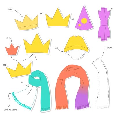 Szablony rekwizytów: czapeczki, szaliki, korony
