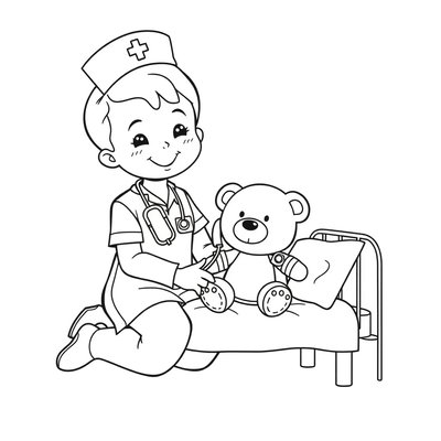 Kolorowanka: Pielęgniarka i pluszak