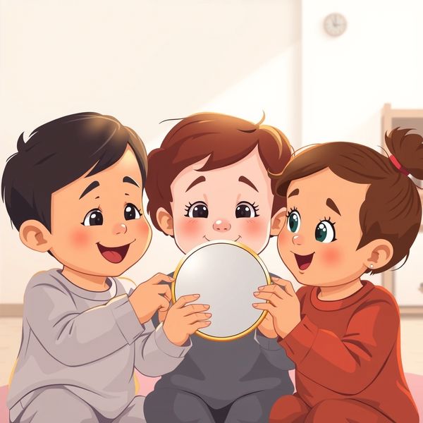 Małe lusterko — dzieci oglądające swoje miny