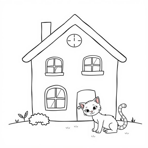 Kolorowanka — prosty domek i zwierzę - Kolorowanki - Dzień Puzzli