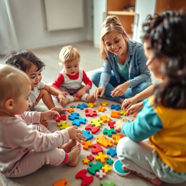 Zdjęcie: dzieci układają puzzle w kole - Materiały - Dzień Puzzli