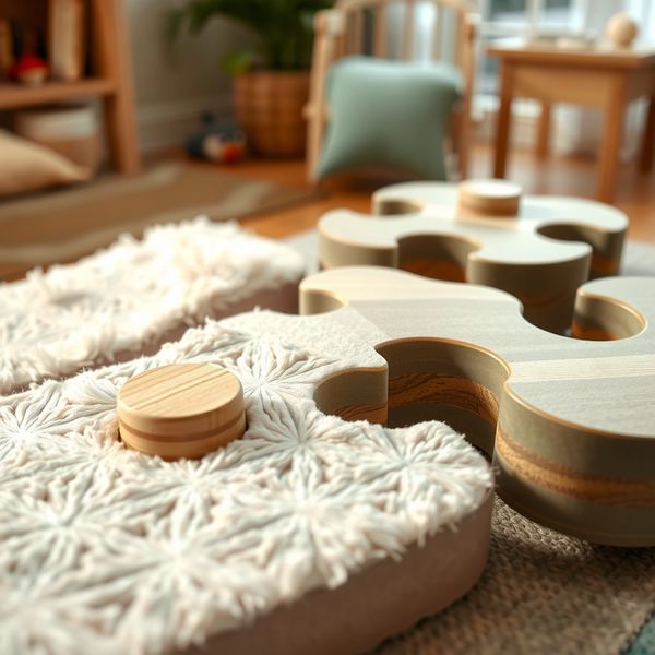 Zbliżenie: puzzle dotykowe (futro, filc, gładkie drewno) - Materiały - Dzień Puzzli