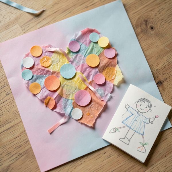 Zdjęcie przykładowego gotowego serduszka i laurki — zbliżenie - Materiały - Walentynki