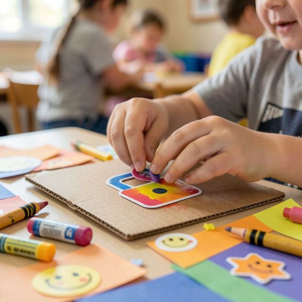 Fotografia — dziecko ozdabia papierowy tablet (zbliżenie) - Materiały - Dzień Bezpiecznego Internetu