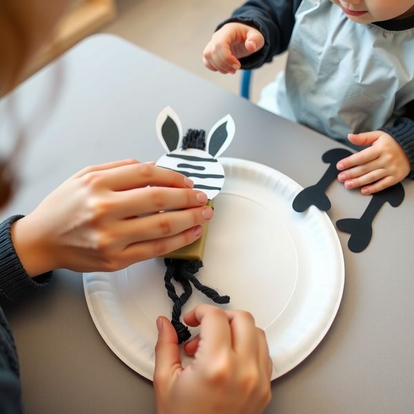 Doklejanie elementów — instrukcja (zbliżenie rąk z klejem) - Materiały - Dzień Zebry