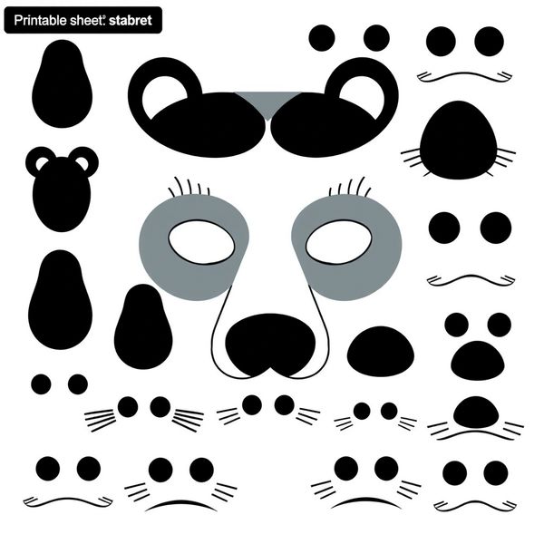 Szablon - elementy dekoracyjne: nos, oczy, wąsy - Szablony - Dzień Niedźwiedzia