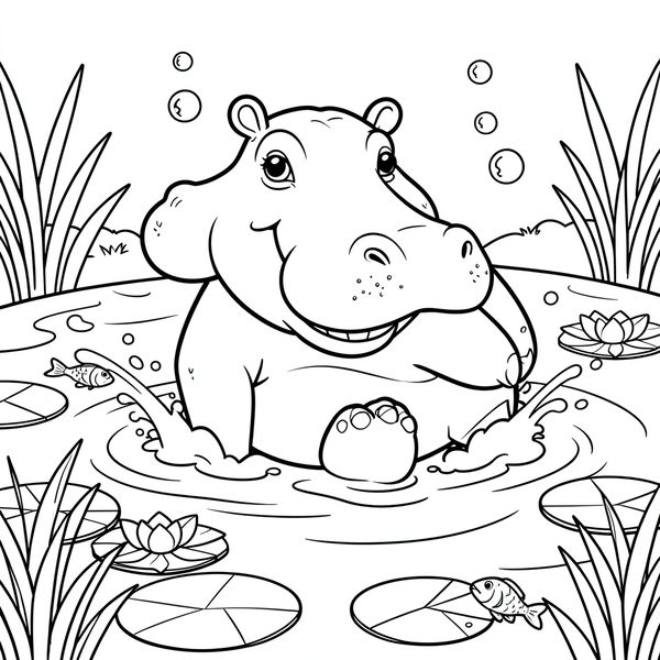 Kolorowanka: Hipopotam w rzece - Kolorowanki - Dzień Hipopotama