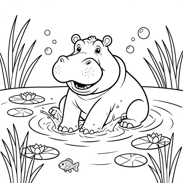 Kolorowanka: Hipopotam w rzece - Kolorowanki - Dzień Hipopotama