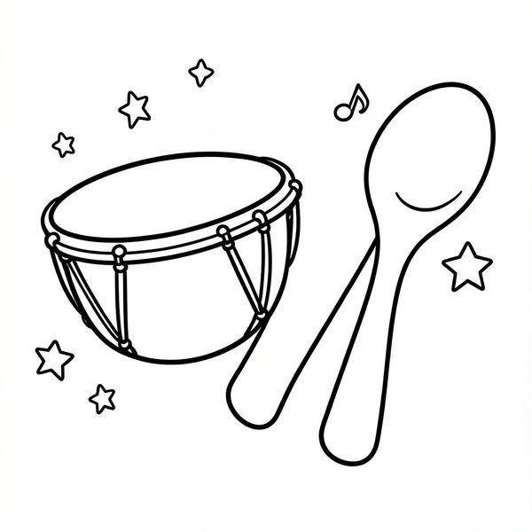 Kolorowanka: tamburyn i łyżki (linia) - Kolorowanki - Dzień Baterii