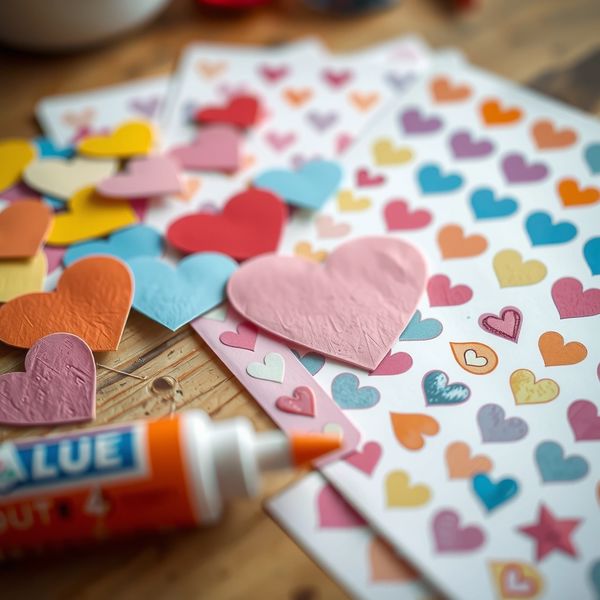 Zbliżenie dekoracji — papierowe serduszka i naklejki