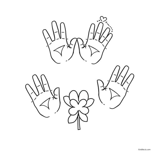 Szablon odbicia dłoni — kontury serca i kwiatu