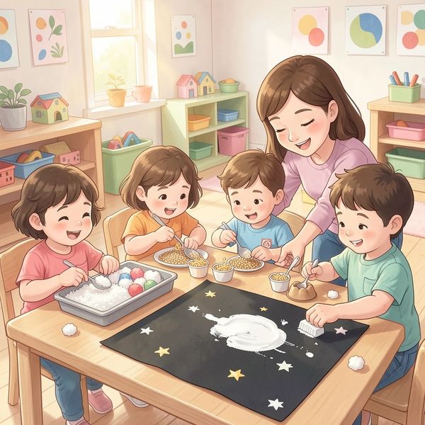 Scena: Dzieci przy stacjach sensorycznych - Materiały - Dzień Plutona