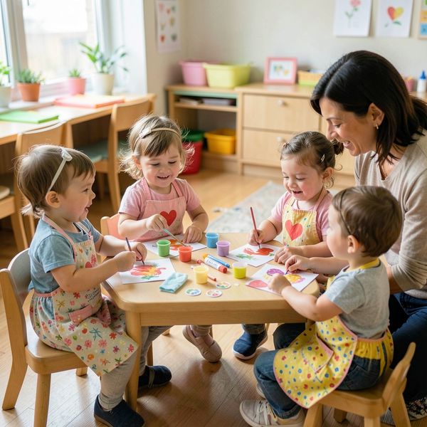 Zdjęcie grupowe: maluchy robią paluszkowe walentynkowe serca - Materiały - Walentynki