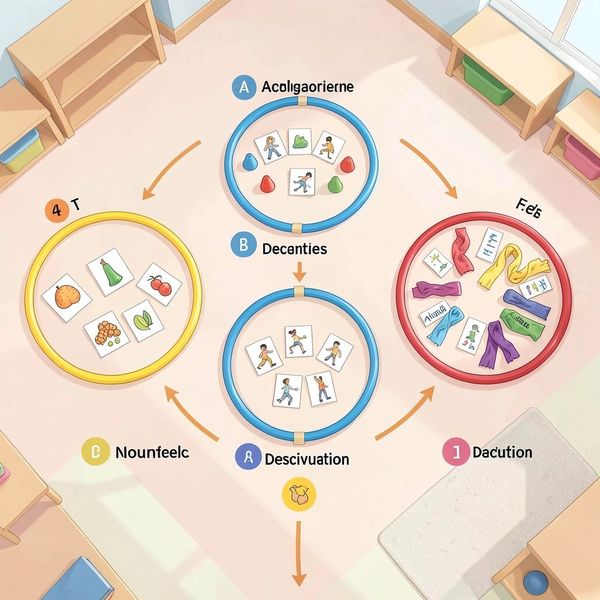 Plan toru słów — stacje z hula-hoop i kolorowymi szalikami - Szablony - Dzień Gramatyki