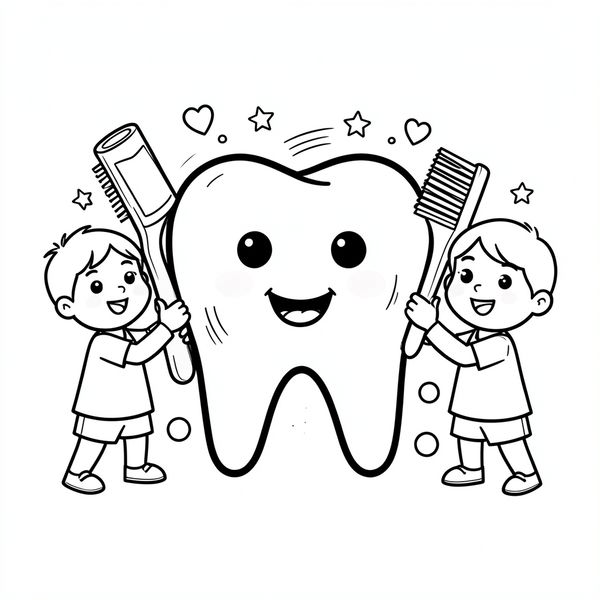 Kolorowanka: Wielki ząb i szczoteczka - Kolorowanki - Dzień Dentysty