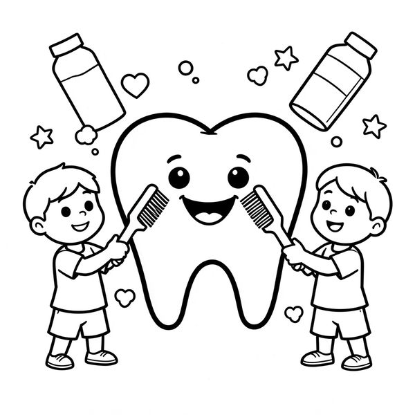 Kolorowanka: Wielki ząb i szczoteczka - Kolorowanki - Dzień Dentysty