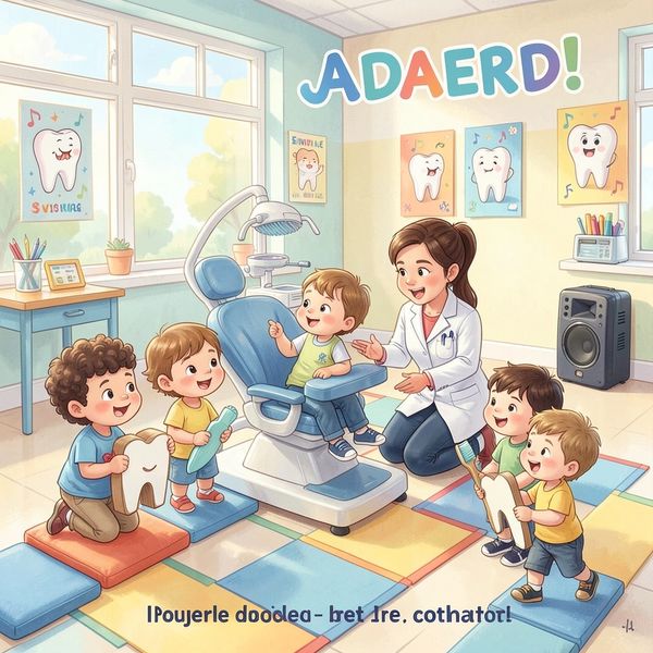 Plakat: Dzieci u dentysty — scena z zajęć - Materiały - Dzień Dentysty